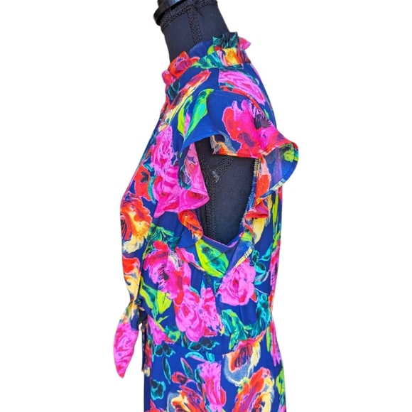 Julia Jordan Navy Floral Print Fit & Flare Dress Size 8 - Picture 4 of 16